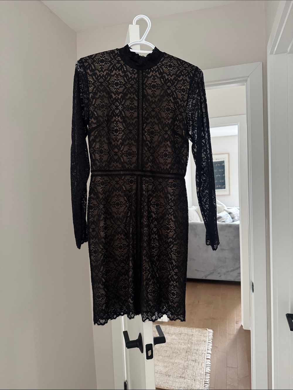 Aritzia Black Lace Long-Sleeve Mini Dress